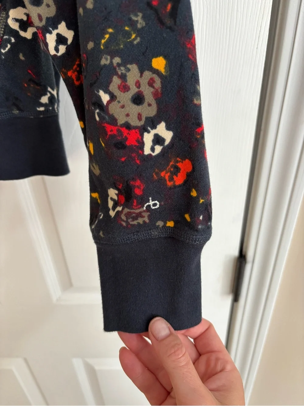 Rag & Bone Men’s City Floral Cotton Hoodie in Navy Blue, Size XS